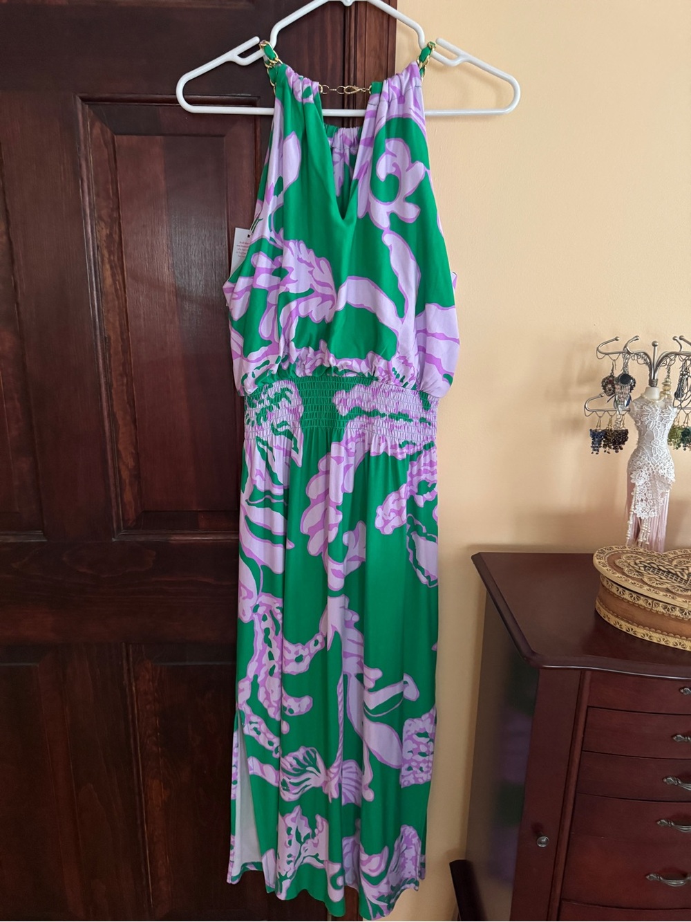 NWT Lilly Pulitzer M Gracelyn Brazilian Green Salty Lavender Halter Midi Dress - Picture 4 of 4